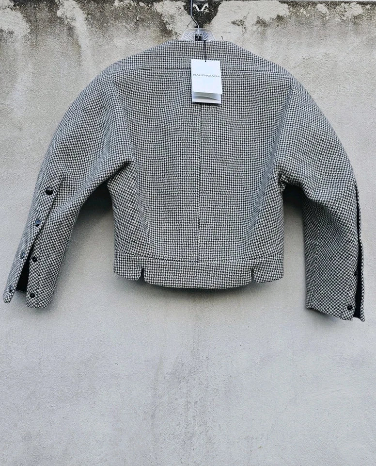 Balenciaga Sculpted Runway 2000s Nicolas Ghesquière Houndstooth Wool Coat